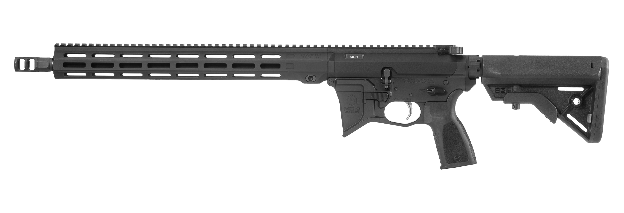 Maxim MD:9 Carbine in Black. Left facing.