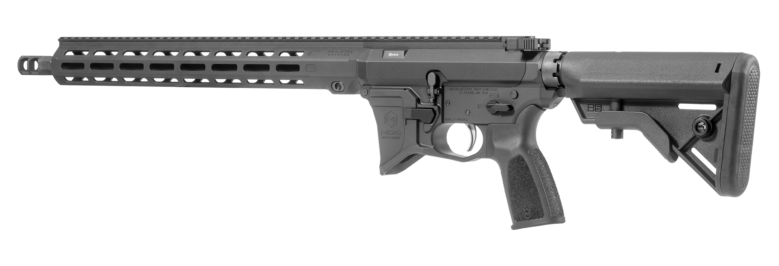 Maxim MD:9 Carbine in Black. Back left facing.