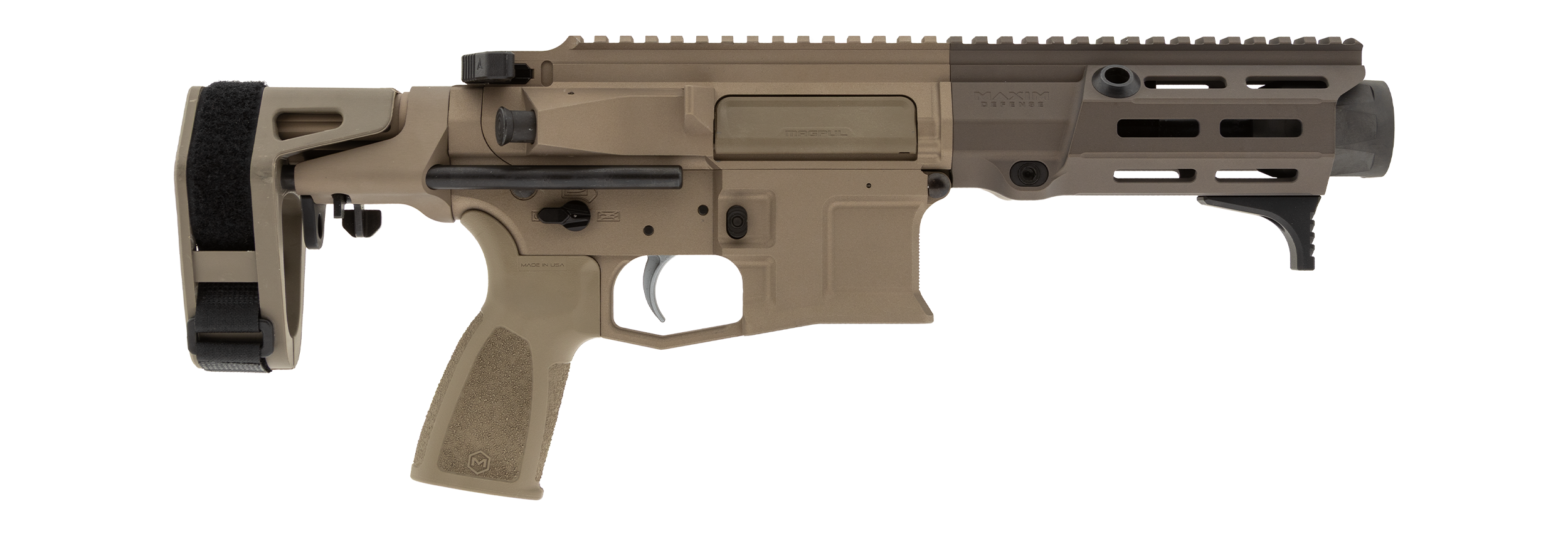 Maxim PDX Pistol Firearm in the Color Arid Showing the Side