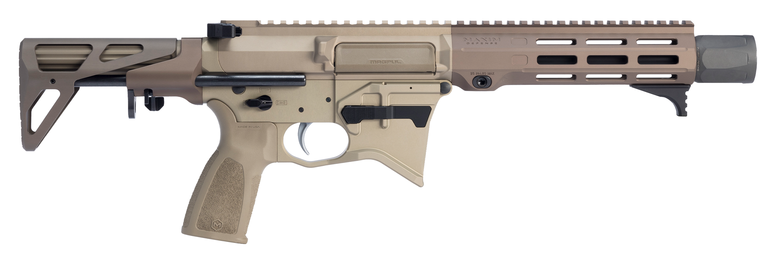 Maxim MD:9 CQB 908 SBR in Arid. Right facing.