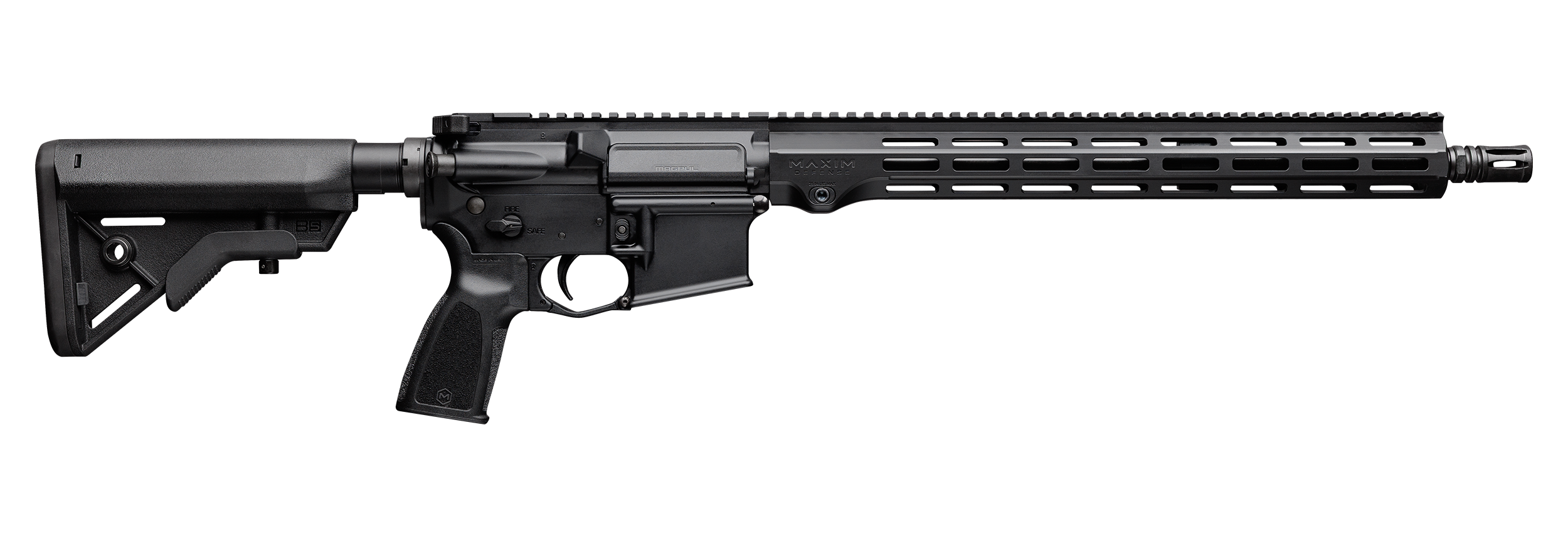 Maxim MD:15 Duty 16in Firearm with B5 Bravo Stock in Black. Right facing image.