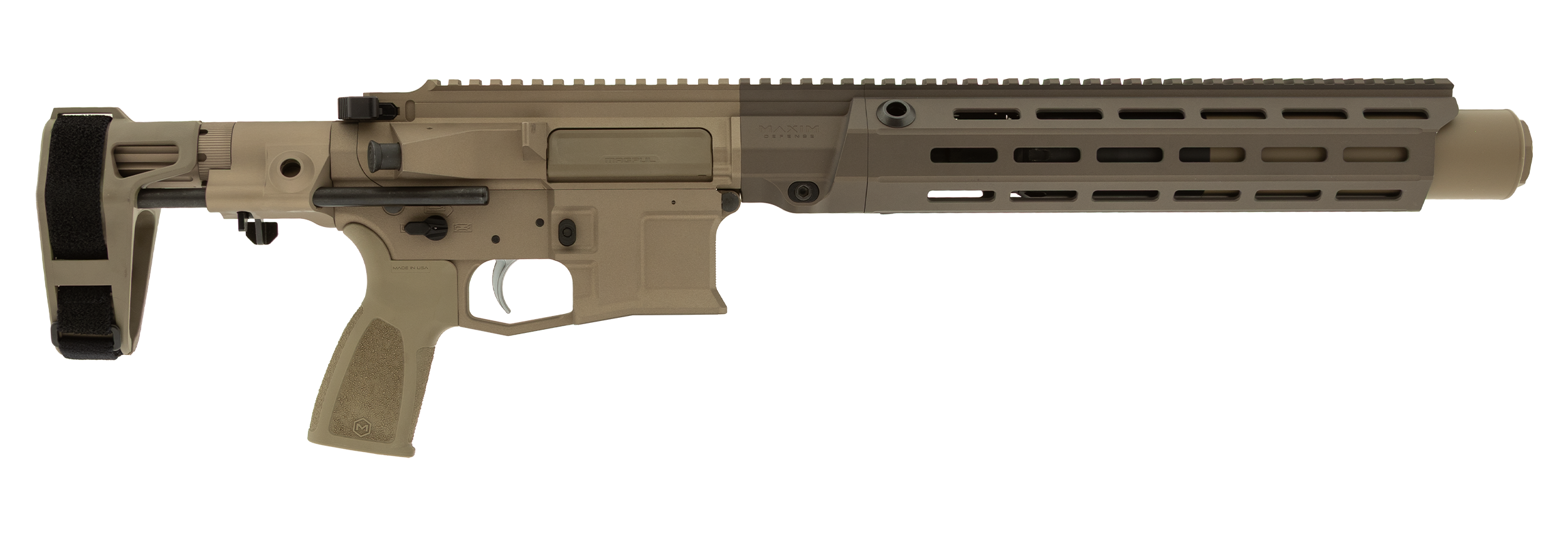 Maxim SDX RFLX Pistol CQB Firearm in Color Arid at a side view