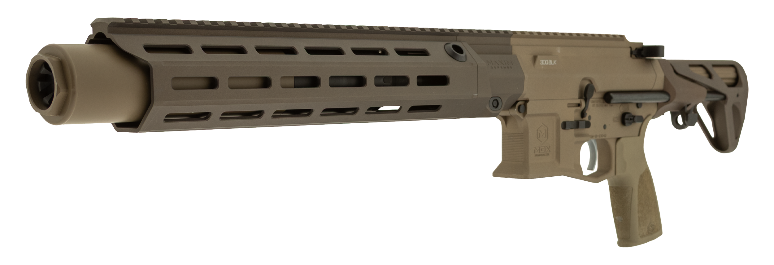 Maxim SDX RFLX SBR CQB Firearm in Color Arid at an Angle