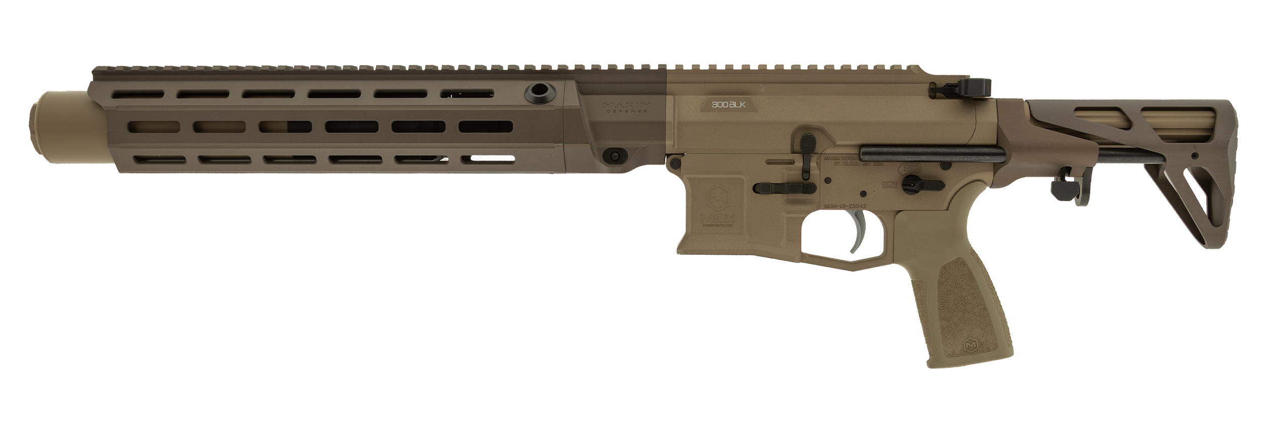 Maxim SDX RFLX SBR CQB Firearm in Color Arid - Side View