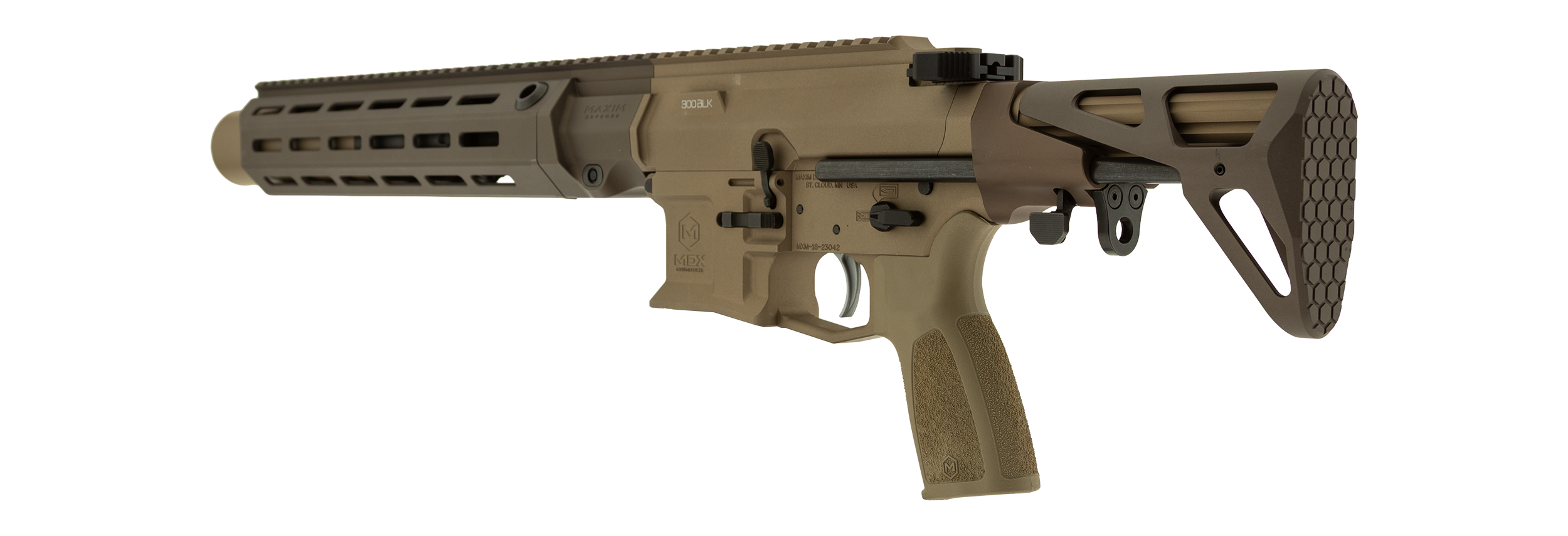 Maxim SDX RFLX SBR CQB Firearm in Color Arid - Angle View